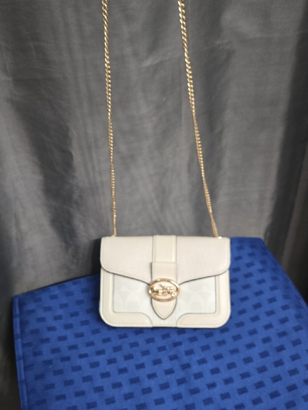 Coach Gorgie Cream Leather Crossbody with Gold Chain & Horsebit Accent - Picture 14 of 15